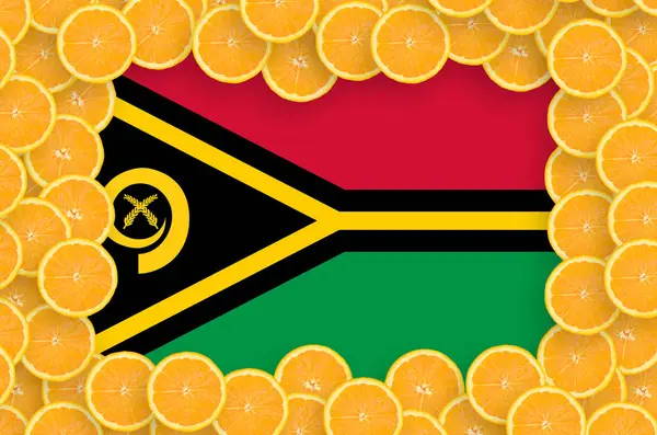 Vanuatu Flag Frame Orange Citrus Fruit Slices Concept Growing Well — Stock Photo, Image