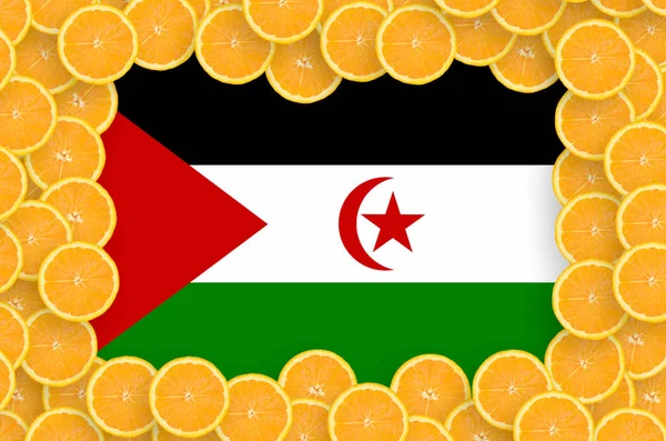 Western Sahara Flag Frame Orange Citrus Fruit Slices Concept Growing — Stock Photo, Image