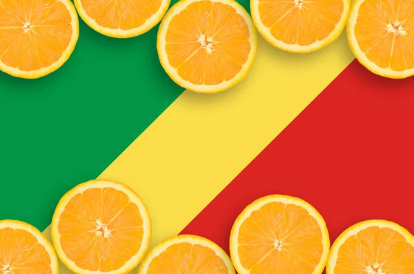 Kongói Jelző Vízszintes Keret Narancssárga Citrus Gyümölcs Szelet Koncepció Valamint — Stock Fotó