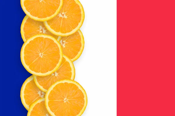Bandeira França Fileira Vertical Fatias Frutas Cítricas Laranja Conceito Cultura — Fotografia de Stock