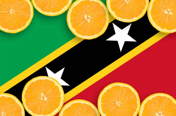 Drapeau Saint Kitts Nevis Dans Cadre Horizontal Tranches Agrumes Orange — Photo