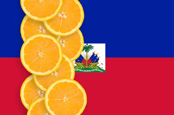 Haiti Flag Vertical Row Orange Citrus Fruit Slices Concept Growing — Stock Photo, Image