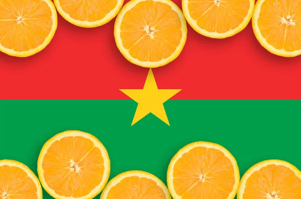 Burkina Faso Flag Horizontal Frame Orange Citrus Fruit Slices Concept — Stock Photo, Image