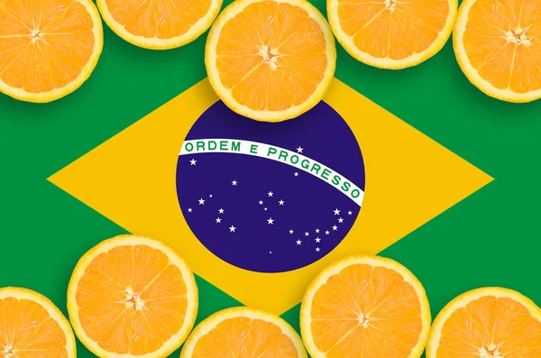 Bandeira Brasil Quadro Horizontal Fatias Frutas Cítricas Laranja Conceito Cultura — Fotografia de Stock