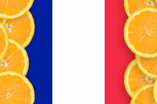 Bandeira França Moldura Vertical Fatias Frutas Cítricas Laranja Conceito Cultura — Fotografia de Stock