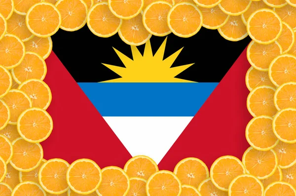 Drapeau Antigua Barbuda Tranches Agrumes Orange Notion Culture Ainsi Que — Photo