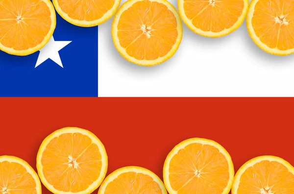 Bandeira Chile Quadro Horizontal Fatias Frutas Cítricas Laranja Conceito Cultura — Fotografia de Stock