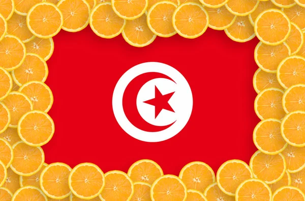 Tunisia Flag Frame Orange Citrus Fruit Slices Concept Growing Well — Stock Photo, Image