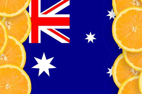 Australische Flagge Vertikalen Rahmen Orangefarbener Zitrusfrüchte Konzept Des Anbaus Sowie — Stockfoto