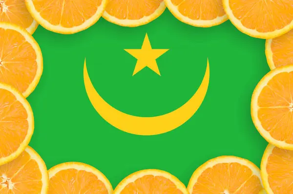 Mauritania Flag Frame Orange Citrus Fruit Slices Concept Growing Well — Stock Photo, Image