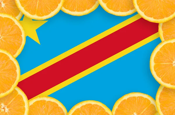 Democratic Republic Congo Flag Frame Orange Citrus Fruit Slices Concept — Stock Photo, Image