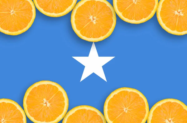 Somalia Flag Horizontal Frame Orange Citrus Fruit Slices Concept Growing — Stock Photo, Image