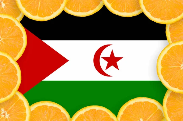 Western Sahara Flag Frame Orange Citrus Fruit Slices Concept Growing — Stock Photo, Image