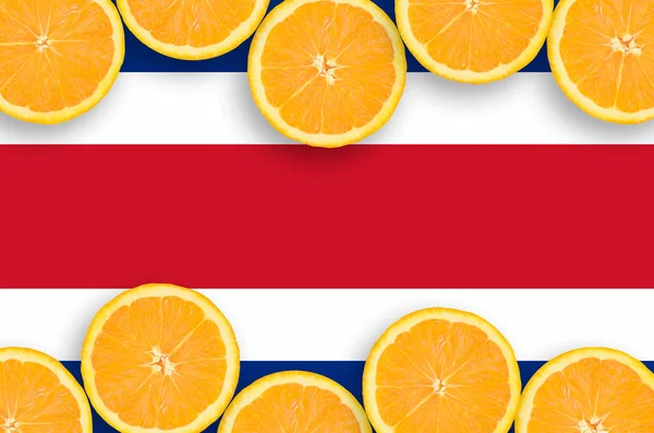 Costa Rica Flag Horizontal Frame Orange Citrus Fruit Slices Concept — Stock Photo, Image