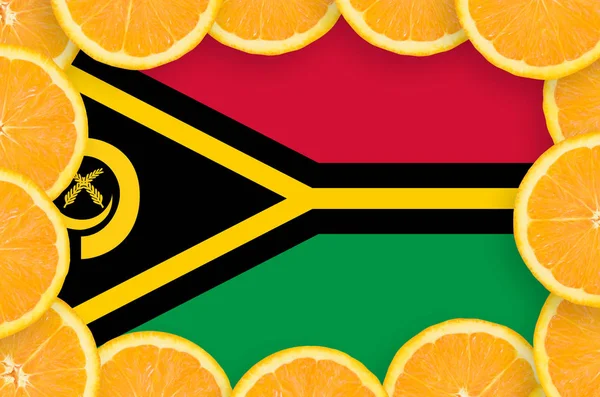 Bandeira Vanuatu Quadro Fatias Frutas Cítricas Laranja Conceito Cultura Bem — Fotografia de Stock