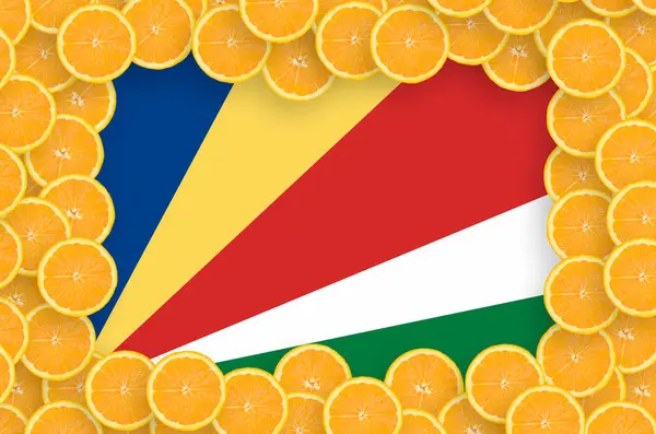 Flaga Seszeli Ramce Plasterki Owoców Cytrusowych Pomarańczy Koncepcja Uprawy Oraz — Zdjęcie stockowe