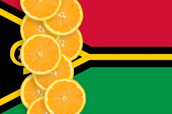Bandeira Vanuatu Fileira Vertical Fatias Frutas Cítricas Laranja Conceito Cultura — Fotografia de Stock