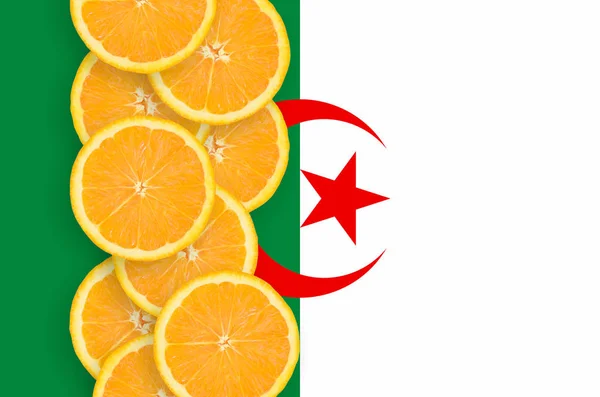 Algeria Flag Vertical Row Orange Citrus Fruit Slices Concept Growing — Stock Photo, Image
