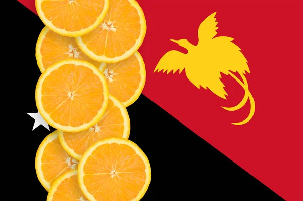 Papua New Guinea Flag Vertical Row Orange Citrus Fruit Slices — Stock Photo, Image