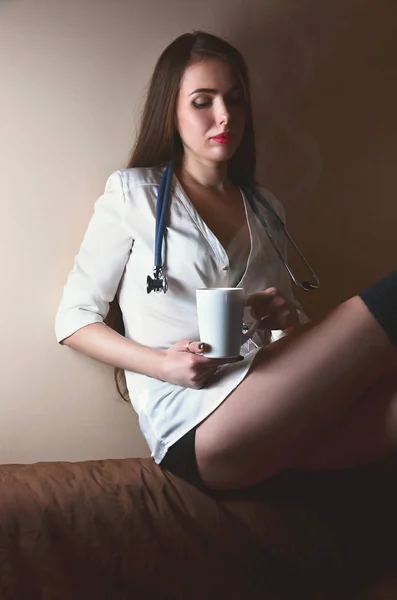 Nurse girl brunette stepbrother