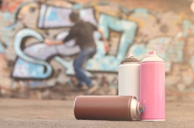 Vandalizm süreci gösterir kavramsal bir görüntü. Genç adam kentin özelliği, yasadışı olarak duvarlarda çeşitli çizim şımartıyor. Bombalama denilen holiganizmi veya grafiti 