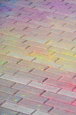 Kaldırım döşeme dünya, çok renkli, toz Holi Festivali kuru renklerle boyalı yakın çekim