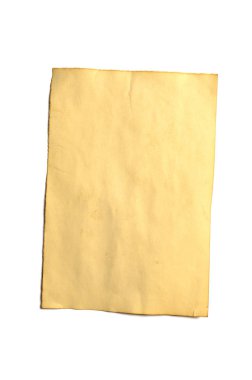 Beyaz izole eski boş parça antika vintage çökmekte kağıt el yazması veya dikey odaklı parşömen