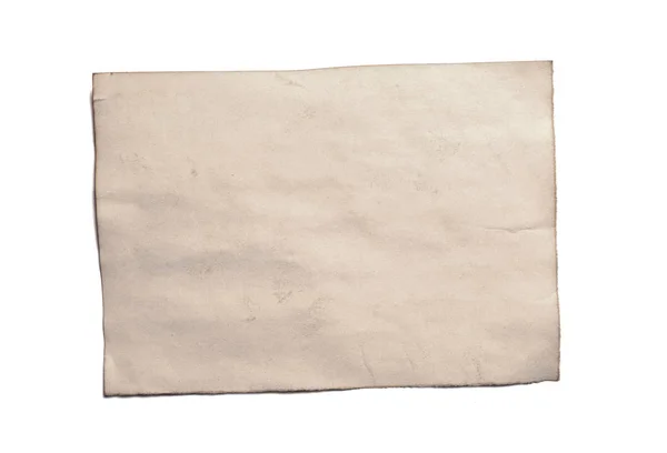 旧的空白一块古色古香的复古碎纸手稿或羊皮纸水平方向隔离在白色 — 图库照片