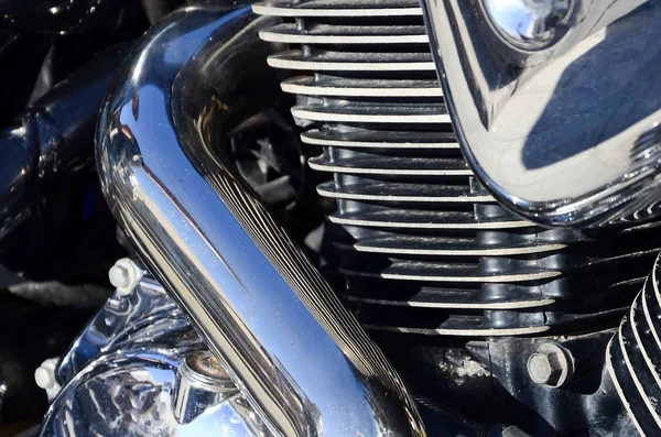 Close Fragment Chromed Shiny Body Part Old Classic Motorbike — Stock Photo, Image