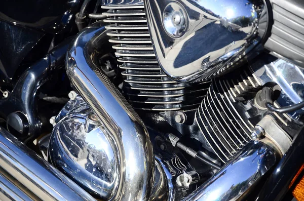 Close Fragment Chromed Shiny Body Part Old Classic Motorbike — Stock Photo, Image