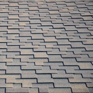 Modern çatı ve bacalar dekorasyon. Esnek asfalt veya perspektif içinde dikdörtgen şeklinde kayrak Zona.