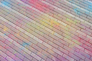 Kaldırım döşeme dünya, çok renkli, toz Holi Festivali kuru renklerle boyalı yakın çekim