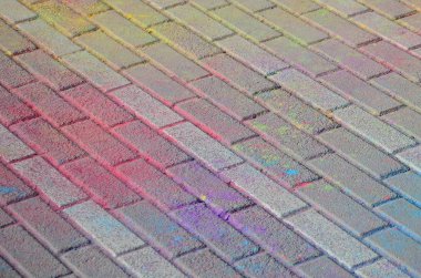 Kaldırım döşeme dünya, çok renkli, toz Holi Festivali kuru renklerle boyalı yakın çekim