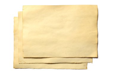 Antika Antika çökmekte kağıt el yazması veya yatay yönelimli parşömen birkaç eski boş adet beyaz izole