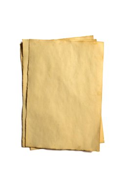 Antika Antika çökmekte kağıt el yazması veya dikey odaklı parşömen birkaç eski boş adet beyaz izole