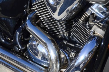 Eski klasik motosiklet krom parlak gövde bölümü bir parçası kadar kapatın