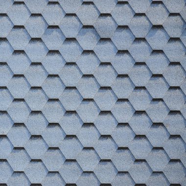 Modern çatı ve bacalar dekorasyon. Esnek asfalt veya kayrak Zona altıgen şeklinde. Üstten görünüm doku
