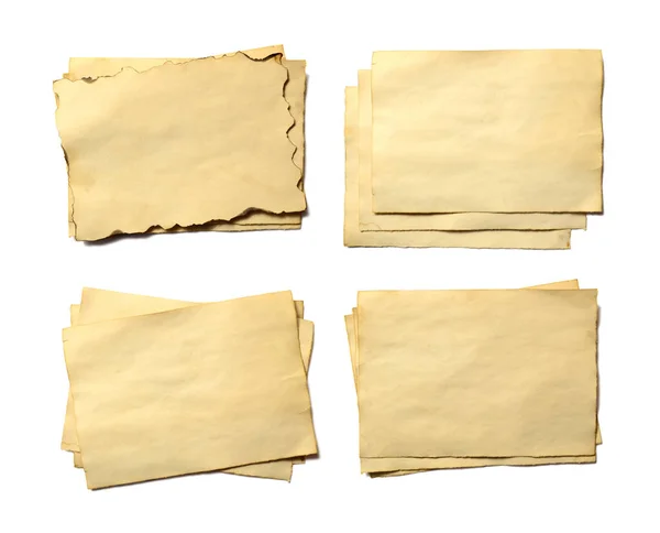 アンティークのビンテージ崩れ紙原稿や羊皮紙は水平方向の空白部分は 白で隔離のセット — ストック写真