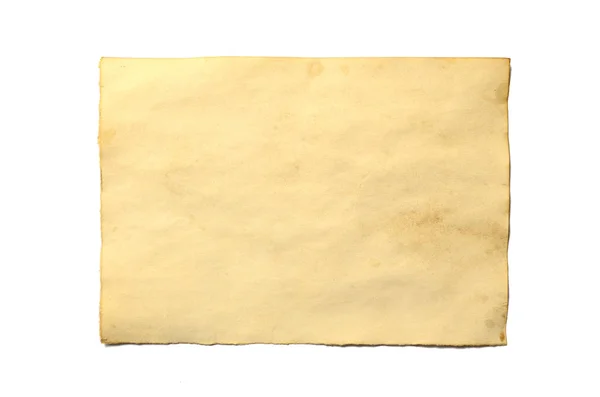 旧的空白一块古色古香的复古碎纸手稿或羊皮纸水平方向隔离在白色 — 图库照片
