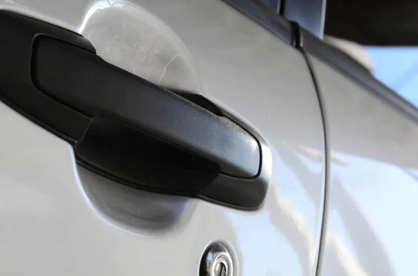 Close Black Car Door Handle Car Equipment Selective Focus — Stock Photo, Image