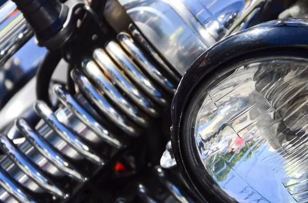 Close Fragment Chromed Shiny Lamp Old Classic Motorbike — Stock Photo, Image