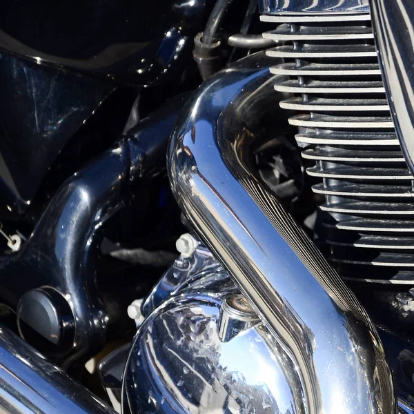 Close Fragment Chromed Shiny Body Part Old Classic Motorbike — Stock Photo, Image