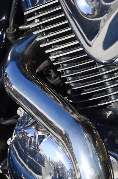 Close Fragment Chromed Shiny Body Part Old Classic Motorbike — Stock Photo, Image