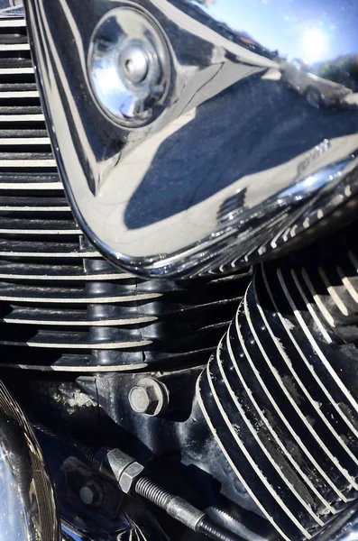 Close Fragment Chromed Shiny Body Part Old Classic Motorbike — Stock Photo, Image