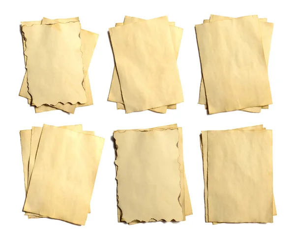 Conjunto Piezas Blanco Antiguas Manuscrito Papel Desmenuzado Antiguo Pergamino Orientado —  Fotos de Stock