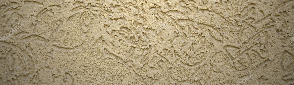 The texture of the beige decorative plaster in bark beetle style. Russian variation of decorating facade walls — Stock Image Texture Beige Decorative Plaster Bark Beetle Style Russian Variation Decorating Stock Image