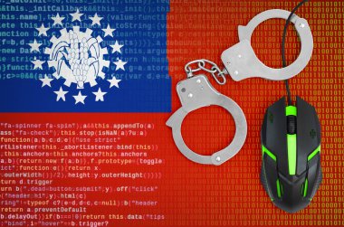 Myanmar flag  and handcuffed modern backlit computer mouse. Creative concept of combating computer crime, hackers and piracy clipart