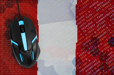 Peru bayrağı ve modern sırt bilgisayar fare. Dijital tehdit, internette yasadışı eylemleri kavramı