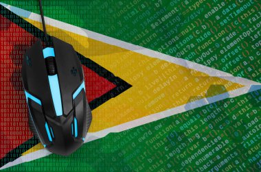 Guyana bayrak ve modern sırt bilgisayar fare. Dijital tehdit, internette yasadışı eylemleri kavramı