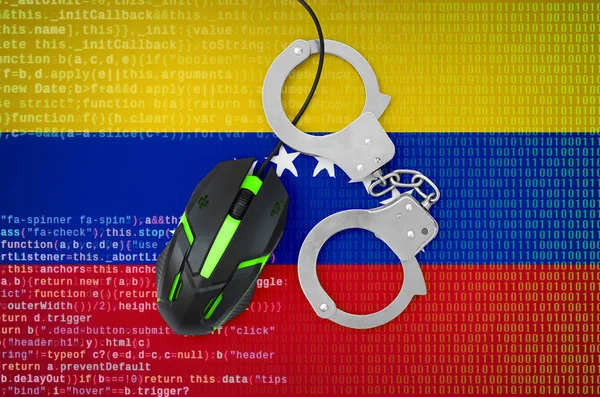 Флаг Венесуэлы Наручники Современной Компьютерной Мыши Подсветкой Творческая Концепция Борьбы — стоковое фото